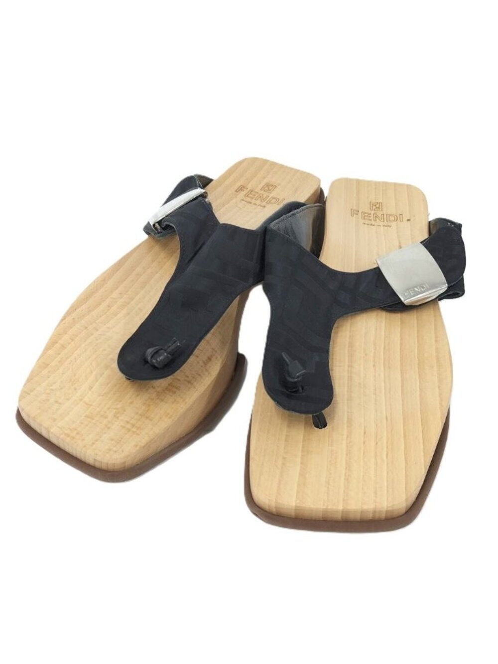 Fendi Wood Sole Sandals Black